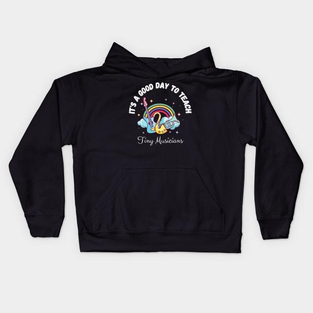 It's A Good Day To Teach Tiny Musicians, Music Teacher Cute boho Rainbow Kids Hoodie by JustBeSatisfied